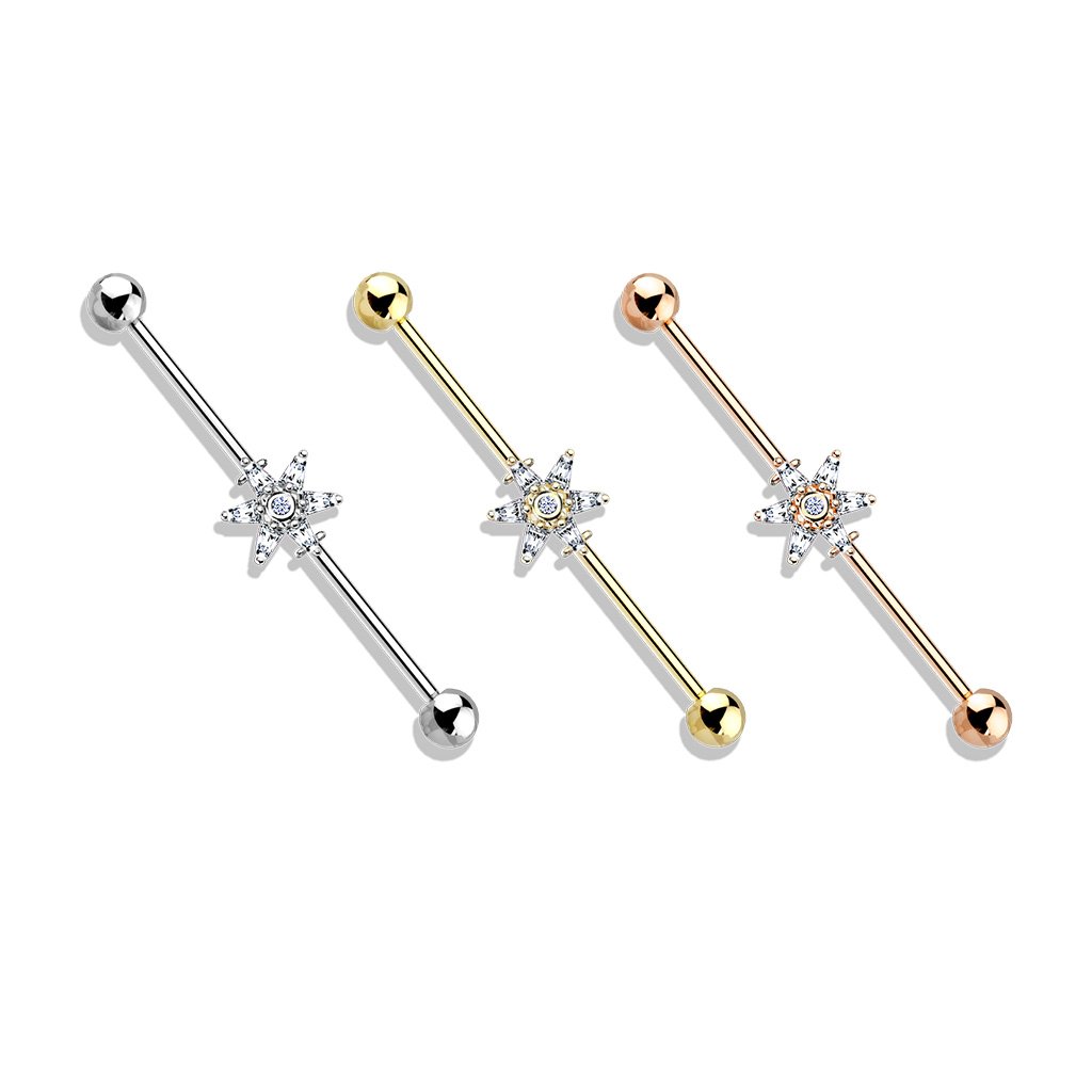 Princess Cut Cz Petal Flower 316l Surgical Steel Industrial Barbells